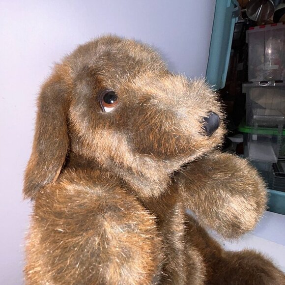 Folkmanis Hand Puppet Sitting Dog Brown Plush 14" with Back Pocket - Picture 4 of 15